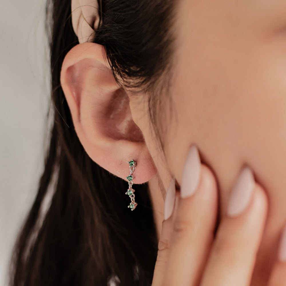 Boucles d’Oreille Quatuor de Gemmes Vertes Sterling Argent